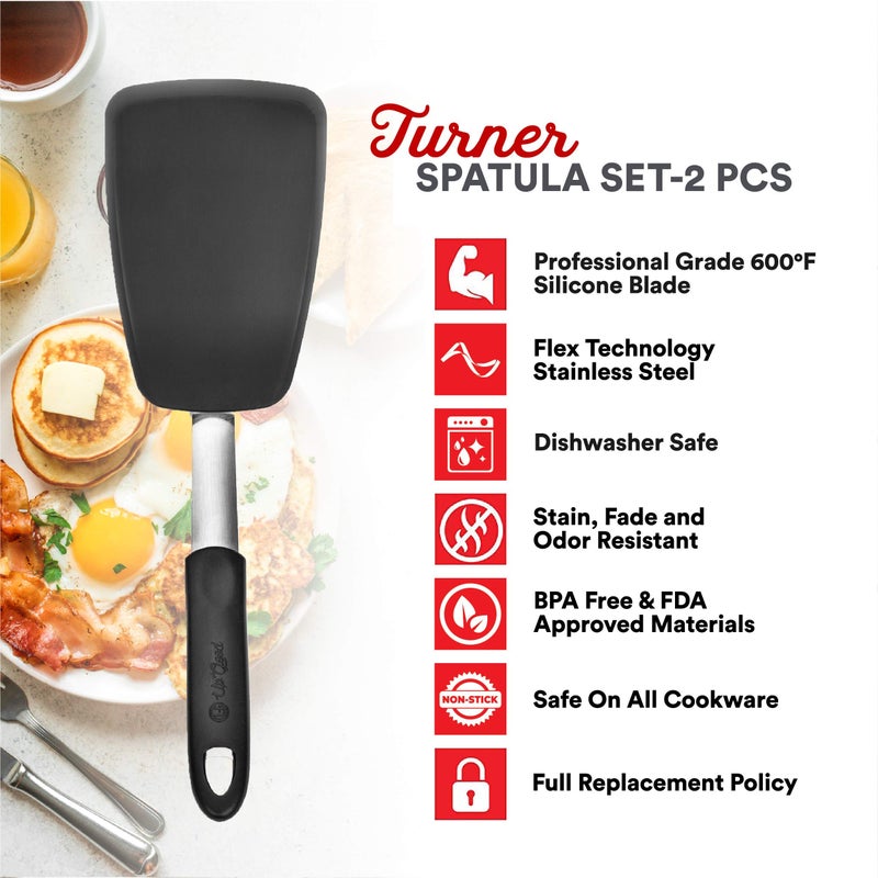 UpGood Silicone Turner Set 600ÂºF Heat Resistant - Large & Small Kitchen Spatulas with Tapered Edges & Flexible Stainless Steel - Cooking Utensil for Flipping Egg, Pancakes in Nonstick Cookware (2 Pcs) - Image 3